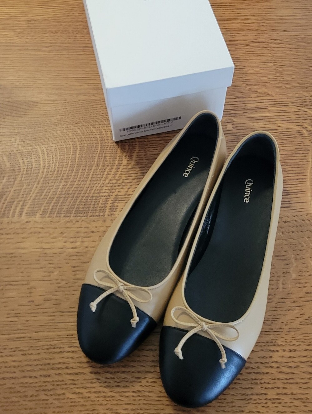 Quince Italian Leather Cap-toe Ballet Flats - Cashew & black - Picture 8 of 14